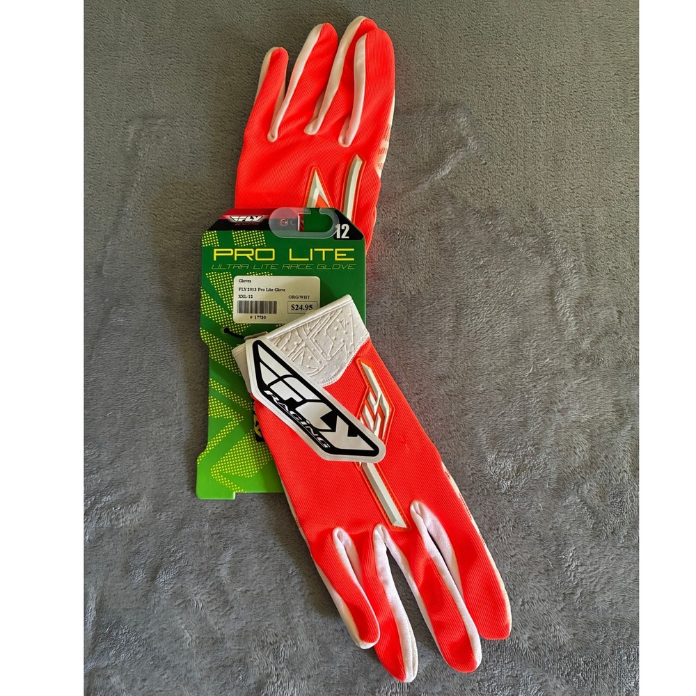 NWT Fly Racing Pro Lite Ultra Lite Race Gloves Orange White XXL 12 2013